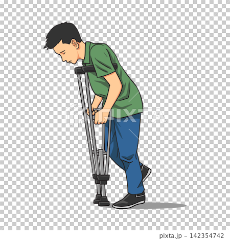 Man Walking with Forearm Crutches Man Walking with Forearm Crutches 142354742