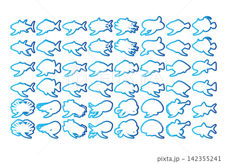 魚介類ののシルエット吹き出しイラスト集 魚介類ののシルエット吹き出しイラスト集 142355241