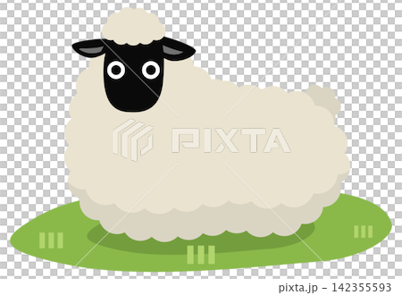 一幅可愛的綿羊坐著面向觀眾的插圖。 一幅可愛的綿羊坐著面向觀眾的插圖。 142355593