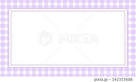 Cute pastel purple gingham frame with white scalloped lace border Cute pastel purple gingham frame with white scalloped lace border 142355686