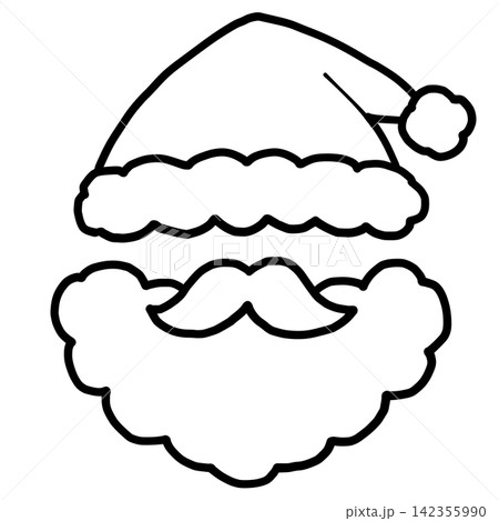 クリスマス　サンタ帽子とおひげの手描きイラスト(線画) 142355990