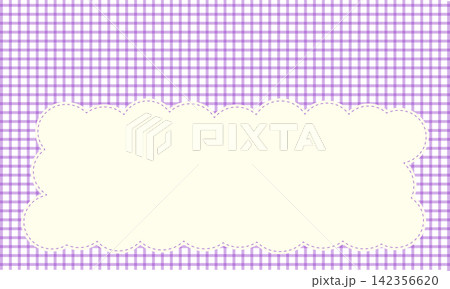 Pastel purple gingham background with cream cloud scalloped frame and stitched border Pastel purple gingham background with cream cloud scalloped frame and stitched border 142356620