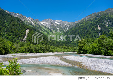 Azusa River and mountain view along Kamikochi trail, Japan Azusa River and mountain view along Kamikochi trail, Japan 142356939