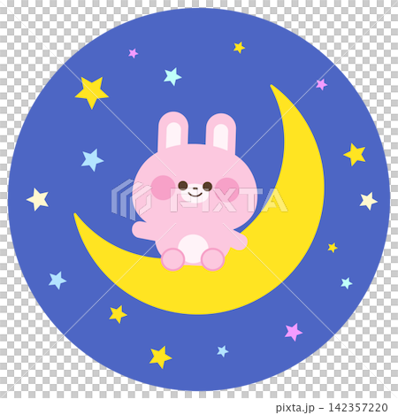 A rabbit sitting on a crescent moon (with background) 142357220