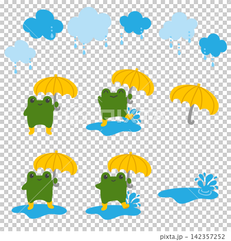 Cute frogs on a rainy day 142357252