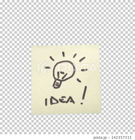 A yellow sticky note has "IDEA!" 142357315