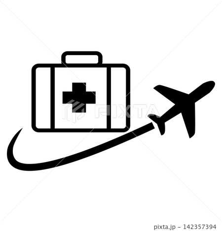 Medical travel icon. Air ambulance and medical flight services sign. Healthcare tourism symbol. medical tourism. flat style. Medical travel icon. Air ambulance and medical flight services sign. Healthcare tourism symbol. medical tourism. flat style. 142357394