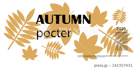 Autumn. Banner autumn elements. Patterns and minimalist simple minimal pictures. Background for sale banner, poster, flyer, cover. Vector illustrations. 142357431