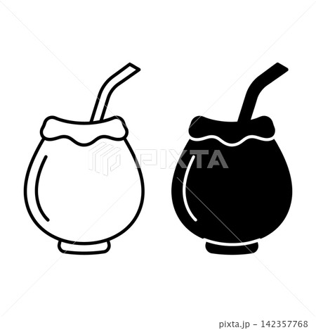 Icon of a tropical cocktail in a glass with straw Icon of a tropical cocktail in a glass with straw 142357768