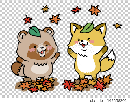 Cute raccoons and foxes enjoying the autumn foliage. Cute raccoons and foxes enjoying the autumn foliage. 142358202