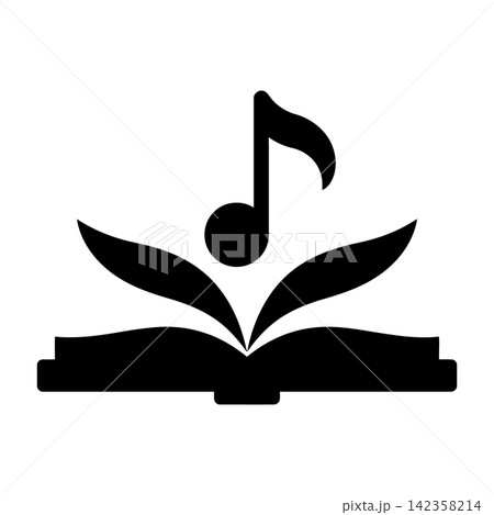 Black Icon Of Open Book With Music Note Rising From Pages 142358214