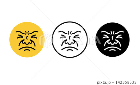 Angry disgust face emoji emotion icon set outline silhouette and color vector isolated on white background Angry disgust face emoji emotion icon set outline silhouette and color vector isolated on white background 142358335