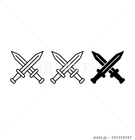Crossed Swords Icon Set With Outline And Solid Styles Crossed Swords Icon Set With Outline And Solid Styles 142358347