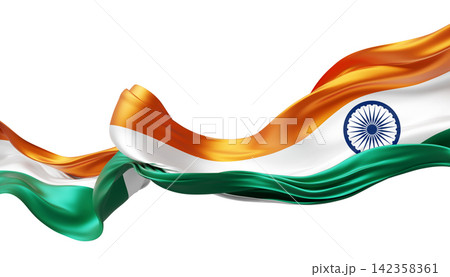 India flag ribbon flowing isolated on white background with copy space 3D render India flag ribbon flowing isolated on white background with copy space 3D render 142358361