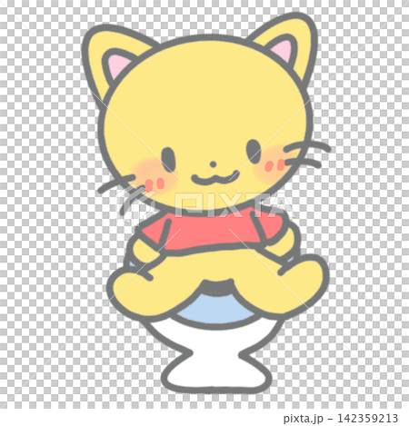 A cheerful, smiling kitten sits on the toilet by itself during toilet training. A cheerful, smiling kitten sits on the toilet by itself during toilet training. 142359213