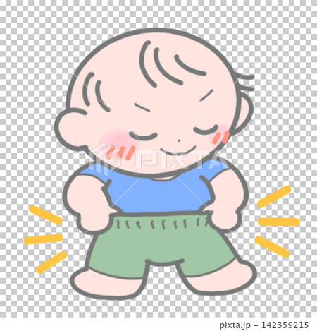 A cheerful and smiling baby who put on her pants all by herself - Toilet training 142359215