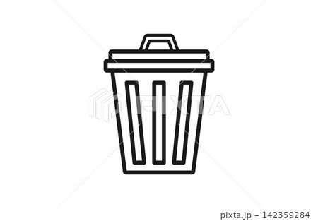 ゴミを入れて捨てるペール型ゴミ箱の線画アイコン 142359284