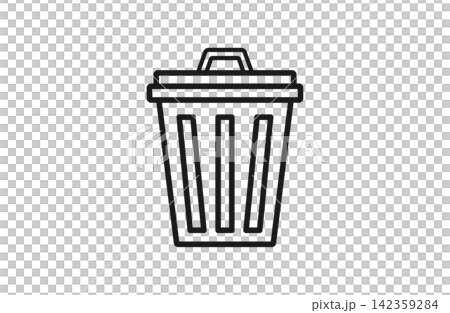 ゴミを入れて捨てるペール型ゴミ箱の線画アイコン 142359284