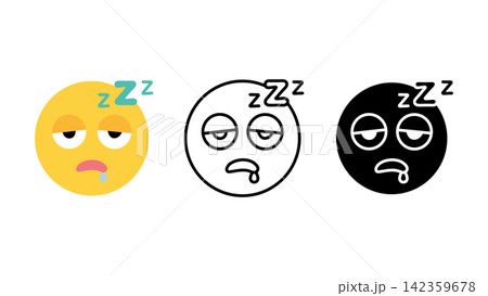 Sleepy drooling face emoji tired icon set outline silhouette and color vector isolated on white background Sleepy drooling face emoji tired icon set outline silhouette and color vector isolated on white background 142359678