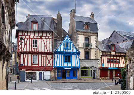 Street with historical half-timbered house in Vannes, France Street with historical half-timbered house in Vannes, France 142360509