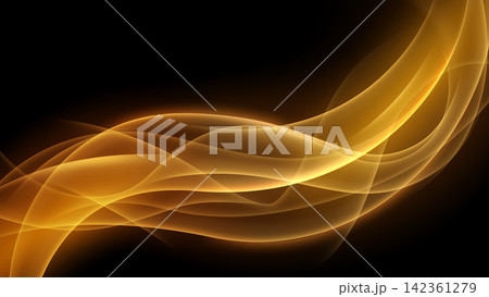 Abstract Golden Glowing Waves on Black Background, Vector Illustration Abstract Golden Glowing Waves on Black Background, Vector Illustration 142361279