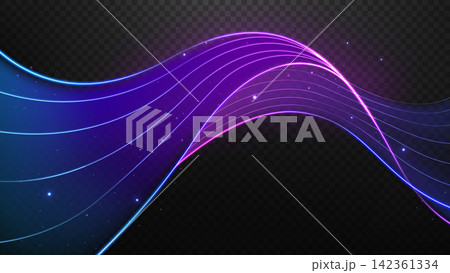 Abstract Neon Wavy Lines with Glowing Particles on Dark Background, Vector Illustration Abstract Neon Wavy Lines with Glowing Particles on Dark Background, Vector Illustration 142361334