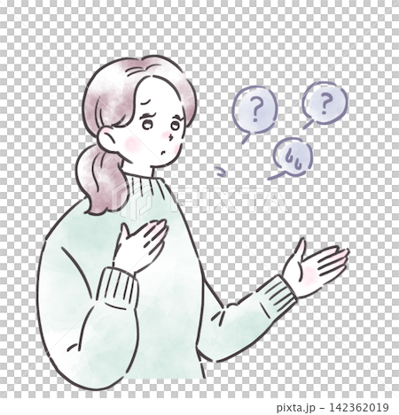 一幅描繪一位表情焦慮的女子講述自己煩惱的插圖。 142362019
