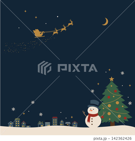 クリスマス　バナー　クリスマスツリーと雪だるまとサンタクロースのイラスト　冬のバナー 142362426