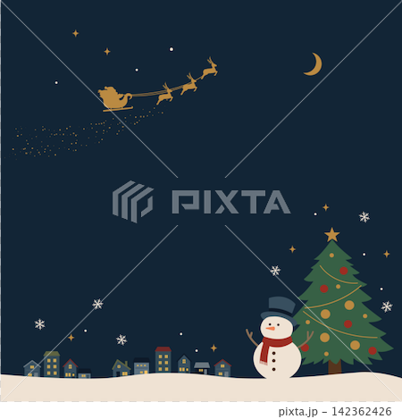 クリスマス　バナー　クリスマスツリーと雪だるまとサンタクロースのイラスト　冬のバナー 142362426