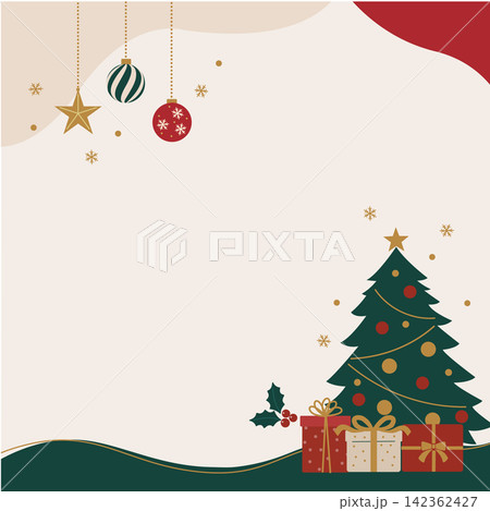 クリスマス バナー 背景イラスト クリスマスツリーとオーナメントとプレゼントのイラスト 冬のバナー クリスマス バナー 背景イラスト クリスマスツリーとオーナメントとプレゼントのイラスト 冬のバナー 142362427