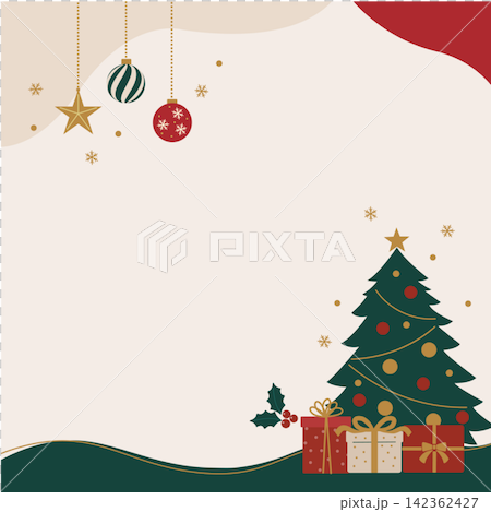 クリスマス バナー 背景イラスト クリスマスツリーとオーナメントとプレゼントのイラスト 冬のバナー クリスマス バナー 背景イラスト クリスマスツリーとオーナメントとプレゼントのイラスト 冬のバナー 142362427