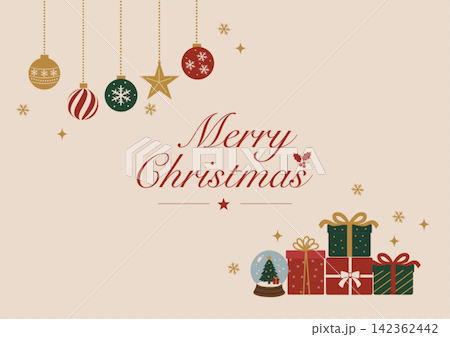 Christmas banner background illustration: Ornament and present illustration, winter banner Christmas banner background illustration: Ornament and present illustration, winter banner 142362442