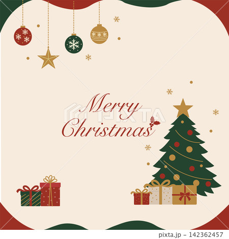 クリスマス バナー 背景イラスト クリスマスツリーとオーナメントとプレゼントのイラスト 冬のバナー クリスマス バナー 背景イラスト クリスマスツリーとオーナメントとプレゼントのイラスト 冬のバナー 142362457