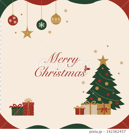 クリスマス バナー 背景イラスト クリスマスツリーとオーナメントとプレゼントのイラスト 冬のバナー クリスマス バナー 背景イラスト クリスマスツリーとオーナメントとプレゼントのイラスト 冬のバナー 142362457