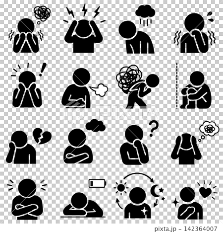 用16種不同的方式描繪人物心理狀態和情緒變化的象形圖。 用16種不同的方式描繪人物心理狀態和情緒變化的象形圖。 142364007