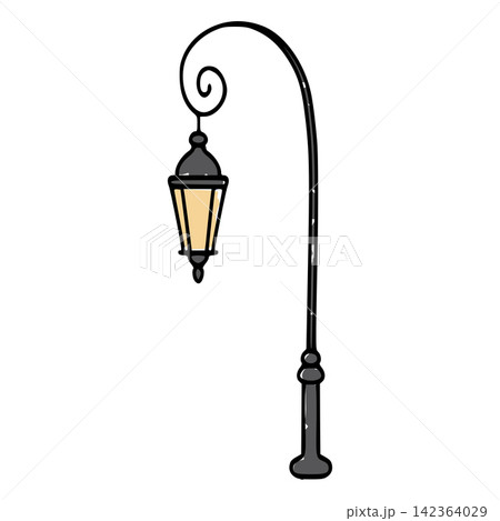 Vintage street lamp illuminating street at night 142364029