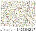 フルーツやキッチンツールを組み合わせた柄 142364217