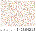 食べ物やキッチンツールを組み合わせた柄 142364218
