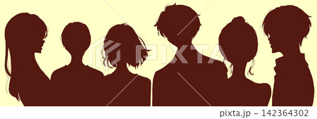 6人の男女 シルエット 6人の男女 シルエット 142364302
