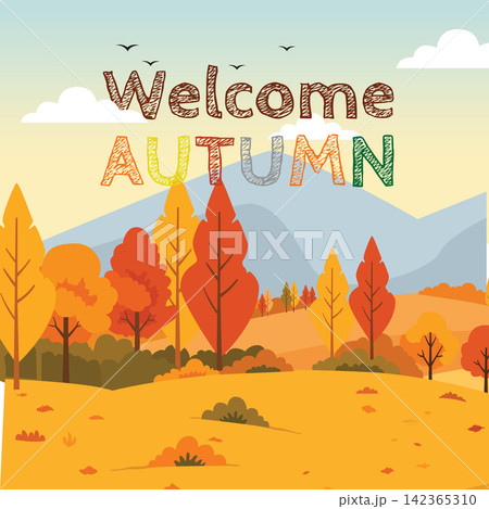 Welcome Autumn Countryside Landscape Square Vector Illustration Welcome Autumn Countryside Landscape Square Vector Illustration 142365310