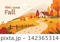 Welcome Fall Autumn Landscape with Cozy Countryside House 142365314