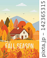 Fall Season Cozy Countryside Farmhouse Flat Vector Illustration 142365315