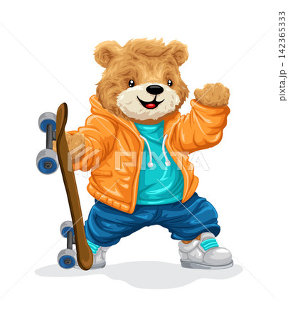 Cute Teddy Bear Street Style Skateboard Character Cute Teddy Bear Street Style Skateboard Character 142365333
