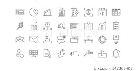 Business and Productivity Line Icons Set for Management, Analytics and Office UI Business and Productivity Line Icons Set for Management, Analytics and Office UI 142365405