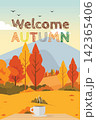 Welcome Autumn Coffee Mug Countryside Mobile Story Vector Template 142365406