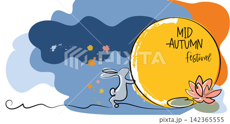 Happy Chuseok simple vector poster, banner, background with the moon and Rabbits. Chinese Mid Autumn Festival 142365555