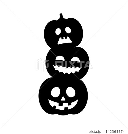 ハロウィンの重なるジャックオーランタンのシルエットアイコン 142365574
