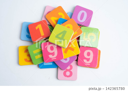 Number wood block cubes for learning Mathematic, education math. Number wood block cubes for learning Mathematic, education math. 142365780