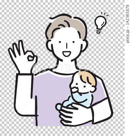 赤ちゃんを抱っこする男性・パパのOKポーズ【パステルカラー】 142365878
