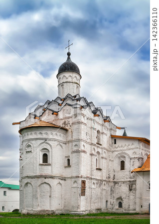 Monastery refectory chamber in Svirskoye, Russia side view. Historic stone architecture, medieval brick building 142366110